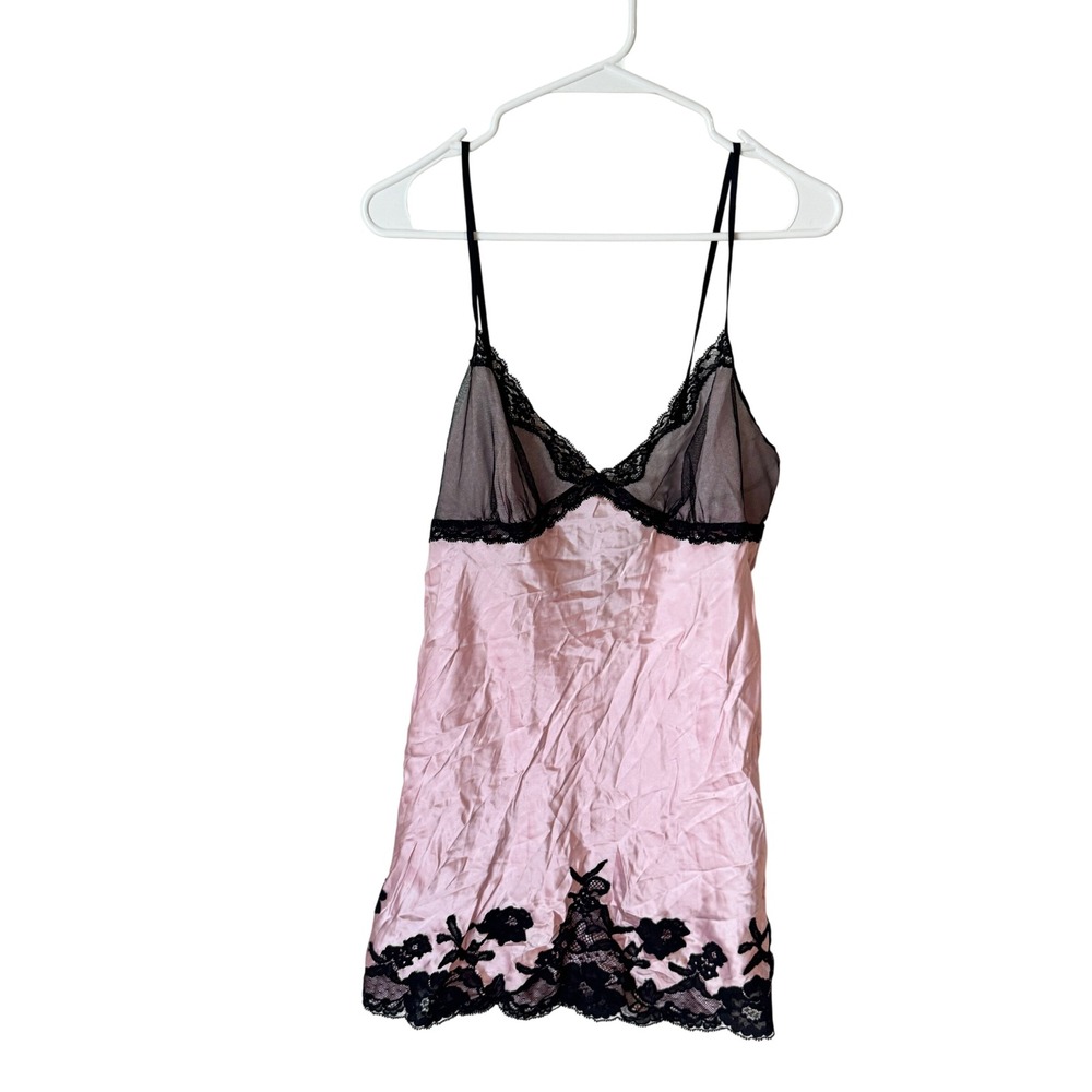 Victoria's Secret Pink Satin Lace Mesh Slip Dress Chemise Medium
